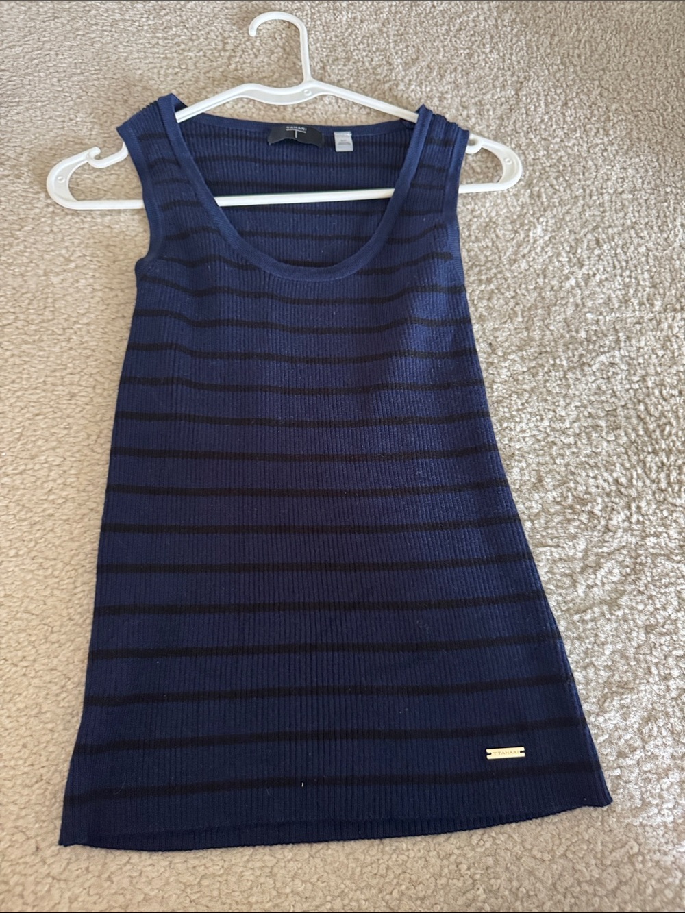 T Tahari Navy and Black striped tank top